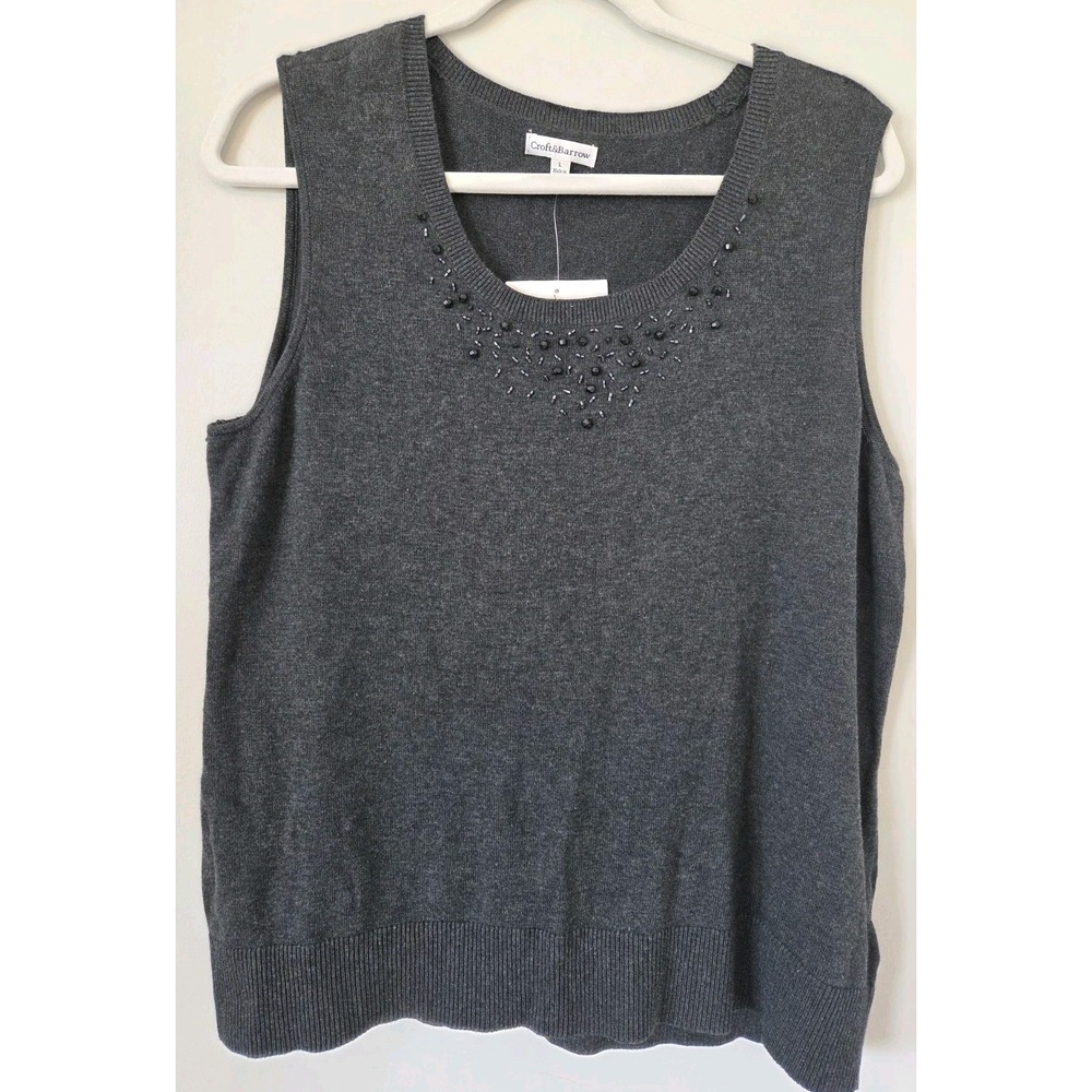 Croft & Barrow Black Sleeveless Beaded Sweater Knit Top Women's Size L